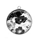 Pendentif Cabochon Argent - fleur noir et blanc