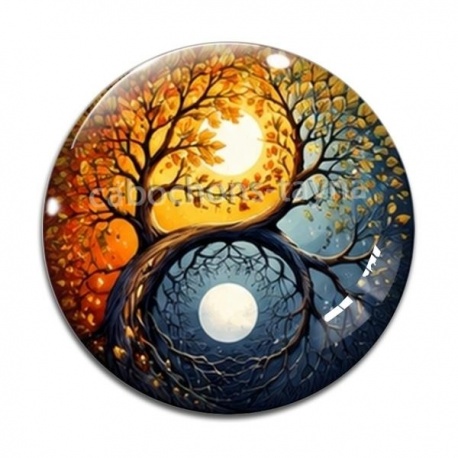 Cabochon Verre - yin yang arbre de vie