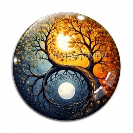 Cabochon Verre - yin yang arbre de vie