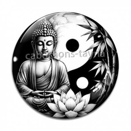 Cabochon Verre - bouddha méditation yin yang 