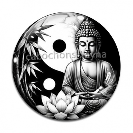 Cabochon Verre - bouddha méditation yin yang 