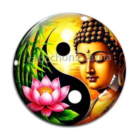 Cabochon Verre - bouddha méditation yin yang 