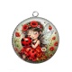 Pendentif Cabochon Argent - petite fée coccinelle coquelicot