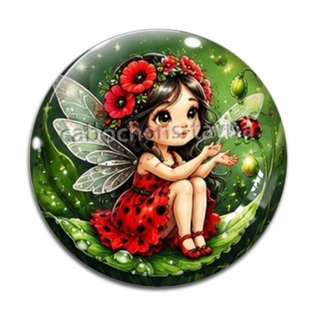 Cabochon Verre - petite fée coccinelle coquelicot