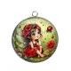 Pendentif Cabochon Argent - petite fée coccinelle coquelicot