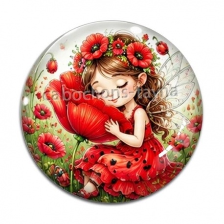 Cabochon Verre - petite fée coccinelle coquelicot