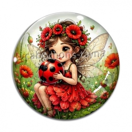 Cabochon Verre - petite fée coccinelle coquelicot