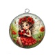 Pendentif Cabochon Argent - petite fée coccinelle coquelicot