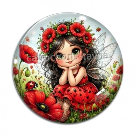 Cabochon Verre - petite fée coccinelle coquelicot
