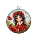 Pendentif Cabochon Argent - petite fée coccinelle coquelicot