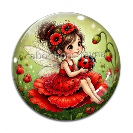 Cabochon Verre - petite fée coccinelle coquelicot