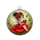 Pendentif Cabochon Argent - petite fée coccinelle coquelicot