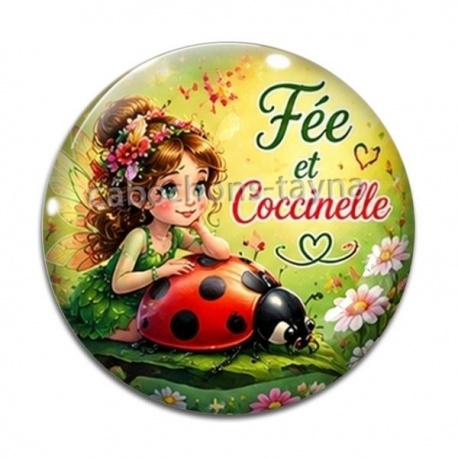 Cabochon Verre - fée et coccinelle