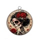 Pendentif Cabochon Argent - femme squelette fleur