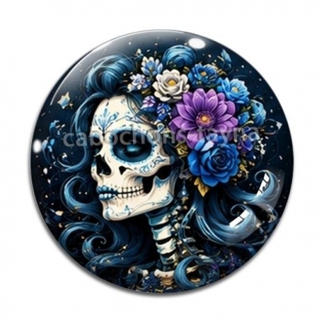 Cabochon Verre - femme squelette fleur
