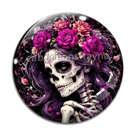 Cabochon Verre - femme squelette fleur