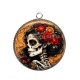 Pendentif Cabochon Argent - femme squelette fleur