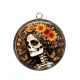 Pendentif Cabochon Argent - femme squelette fleur
