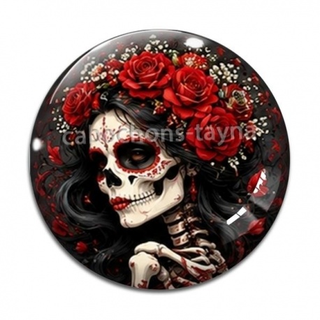 Cabochon Verre - femme squelette fleur