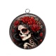Pendentif Cabochon Argent - femme squelette fleur