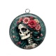 Pendentif Cabochon Argent - femme squelette fleur