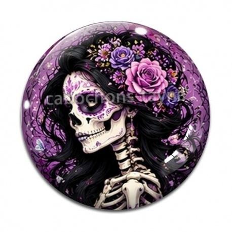 Cabochon Verre - femme squelette fleur