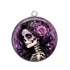 Pendentif Cabochon Argent - femme squelette fleur