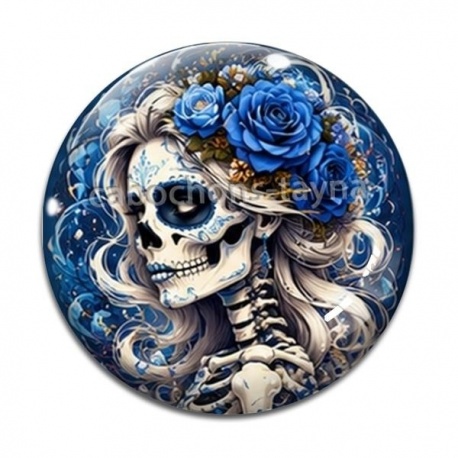 Cabochon Verre - femme squelette fleur