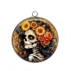 Pendentif Cabochon Argent - femme squelette fleur