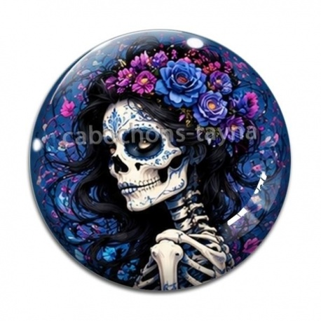 Cabochon Verre - femme squelette fleur