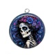 Pendentif Cabochon Argent - femme squelette fleur