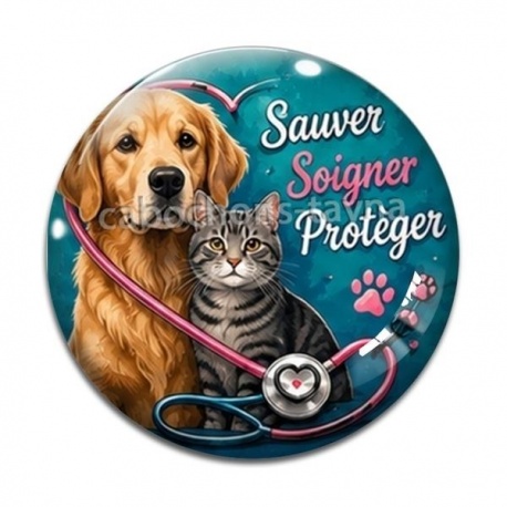 Cabochon Verre - vétérinaire Sauver Soigner Protège