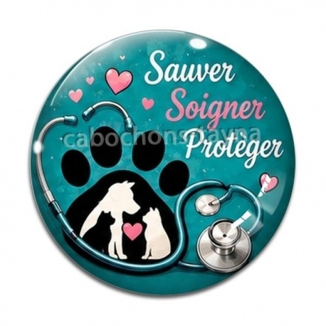 Cabochon Verre - vétérinaire Sauver Soigner Protège