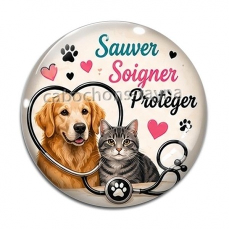 Cabochon Verre - vétérinaire Sauver Soigner Protège