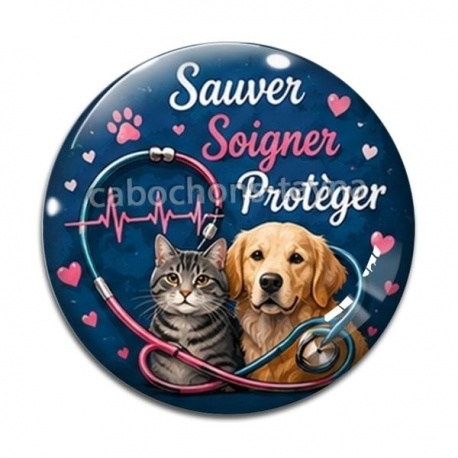 Cabochon Verre - vétérinaire Sauver Soigner Protège