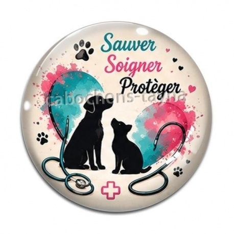 Cabochon Verre - vétérinaire Sauver Soigner Protège