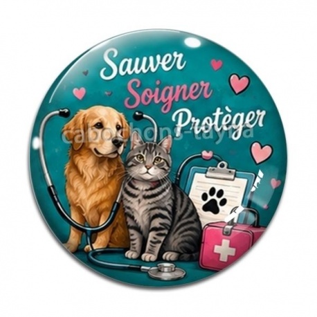 Cabochon Verre - vétérinaire Sauver Soigner Protège