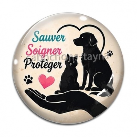 Cabochon Verre - vétérinaire Sauver Soigner Protège
