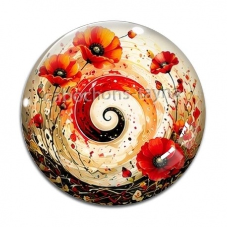 Cabochon Verre - spirale fleur coquelicot
