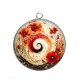 Pendentif Cabochon Argent - spirale fleur coquelicot