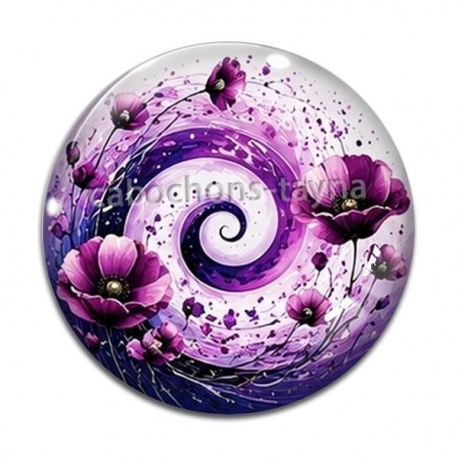 Cabochon Verre - spirale fleur coquelicot
