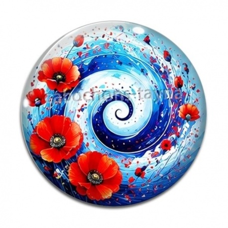 Cabochon Verre - spirale fleur coquelicot