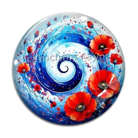 Cabochon Verre - spirale fleur coquelicot