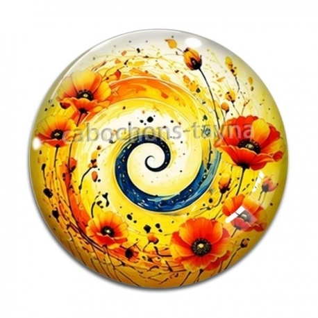 Cabochon Verre - spirale fleur coquelicot