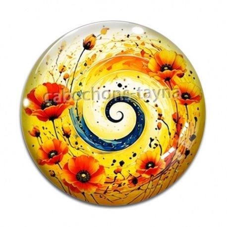 Cabochon Verre - spirale fleur coquelicot