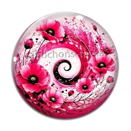 Cabochon Verre - spirale fleur coquelicot