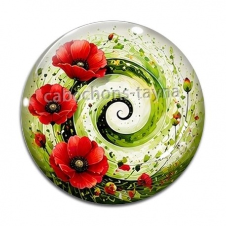 Cabochon Verre - spirale fleur coquelicot
