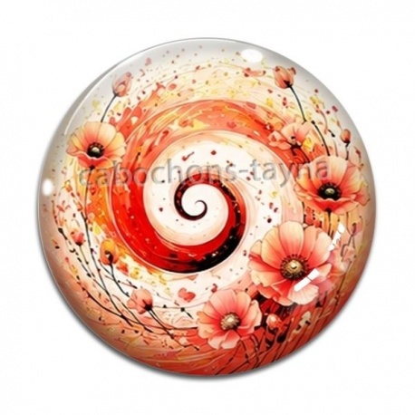 Cabochon Verre - spirale fleur coquelicot