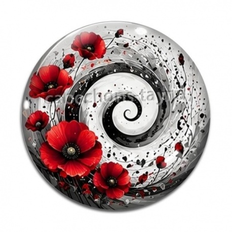 Cabochon Verre - spirale fleur coquelicot