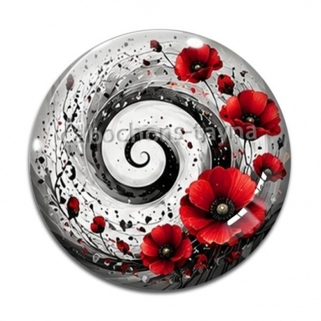 Cabochon Verre - spirale fleur coquelicot